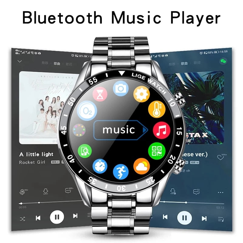 LIGE 2023 Full Cicle Touch Screen Luxury Waterproof Fitness Smart Watch + Box
