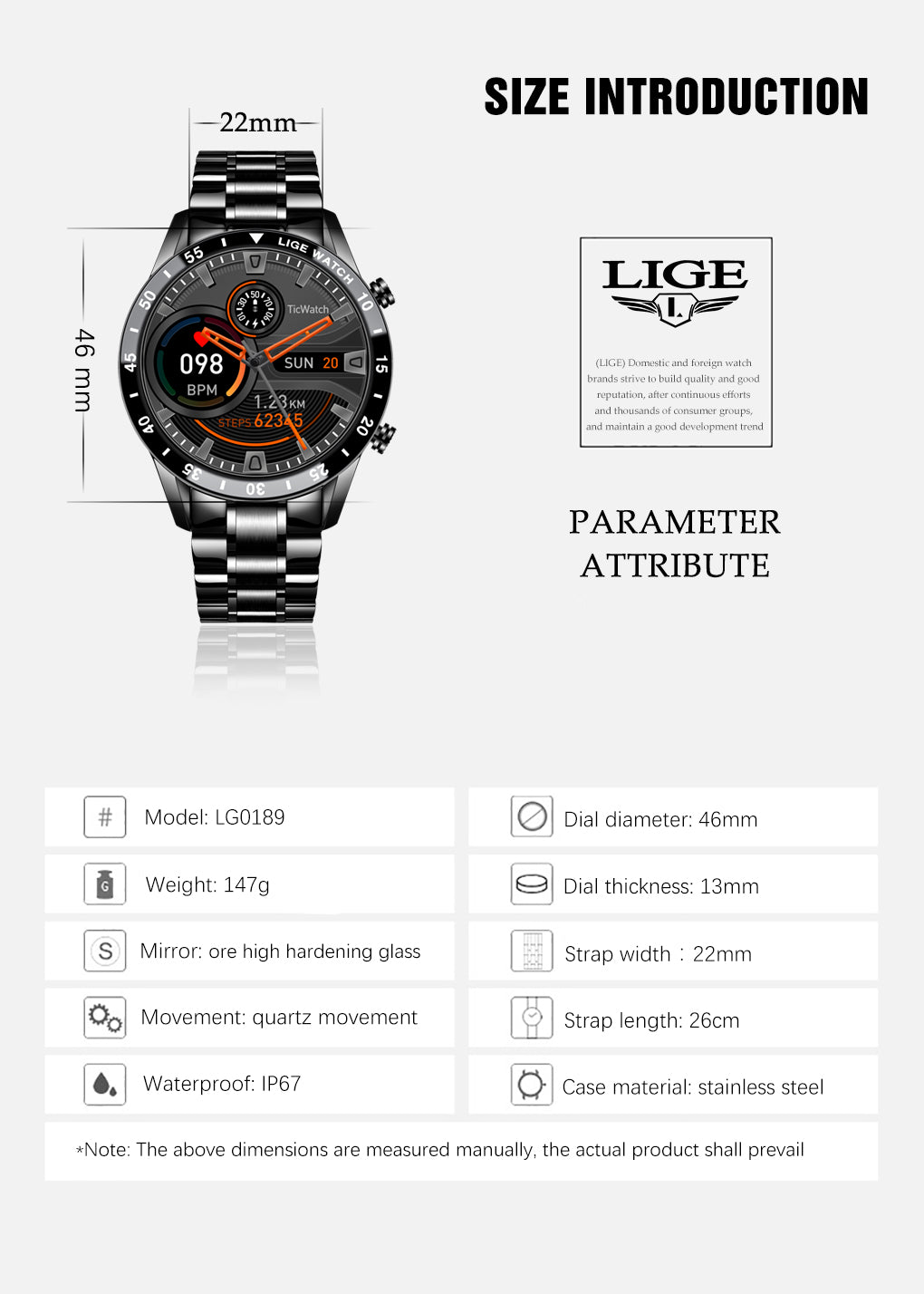 LIGE 2023 Full Cicle Touch Screen Luxury Waterproof Fitness Smart Watch + Box