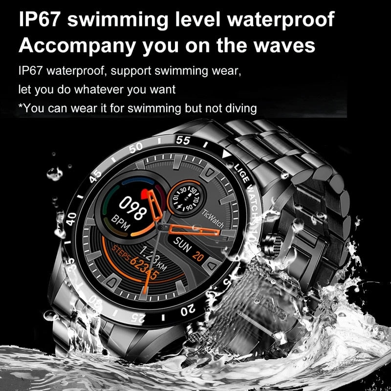 LIGE 2023 Full Cicle Touch Screen Luxury Waterproof Fitness Smart Watch + Box