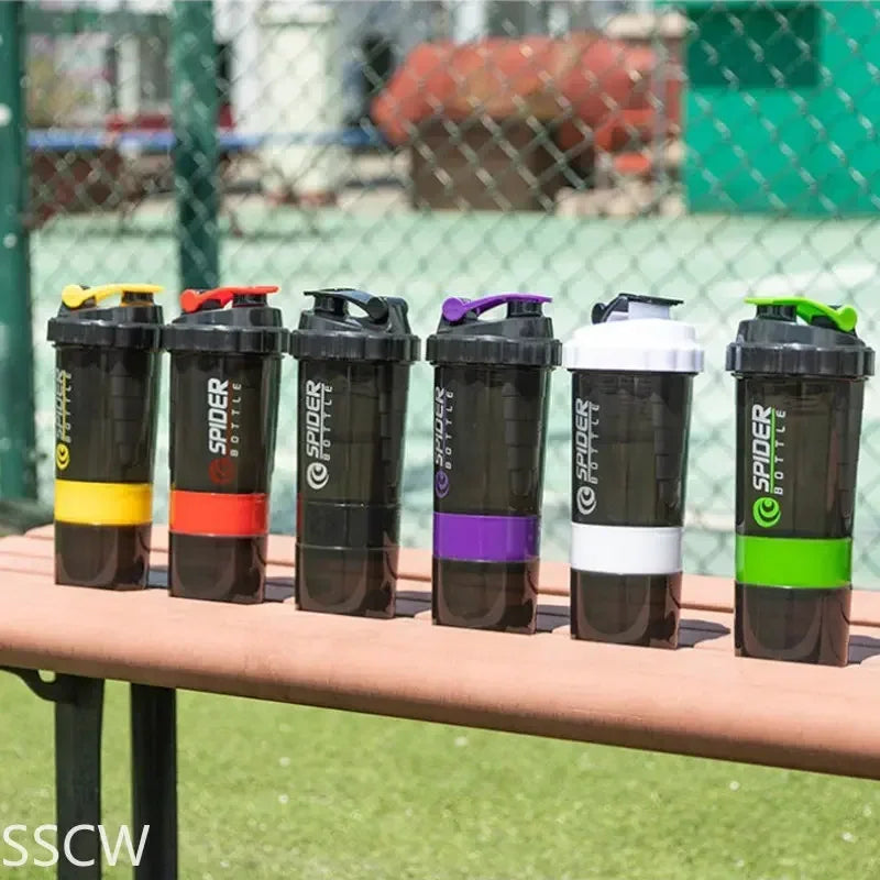 3 Layers Shaker Protein Bottle 550ml Whey Powder Shaker Cup Cute Water Bottle Sports Fitness Shakel Bottles Vaso Shaker Gym