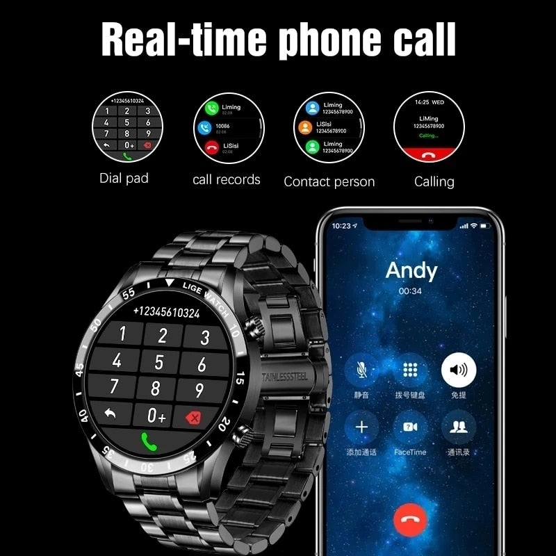 LIGE 2023 Full Cicle Touch Screen Luxury Waterproof Fitness Smart Watch + Box