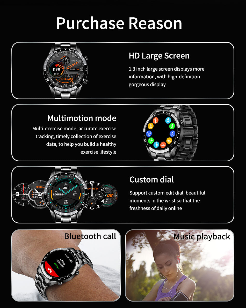LIGE 2023 Full Cicle Touch Screen Luxury Waterproof Fitness Smart Watch + Box