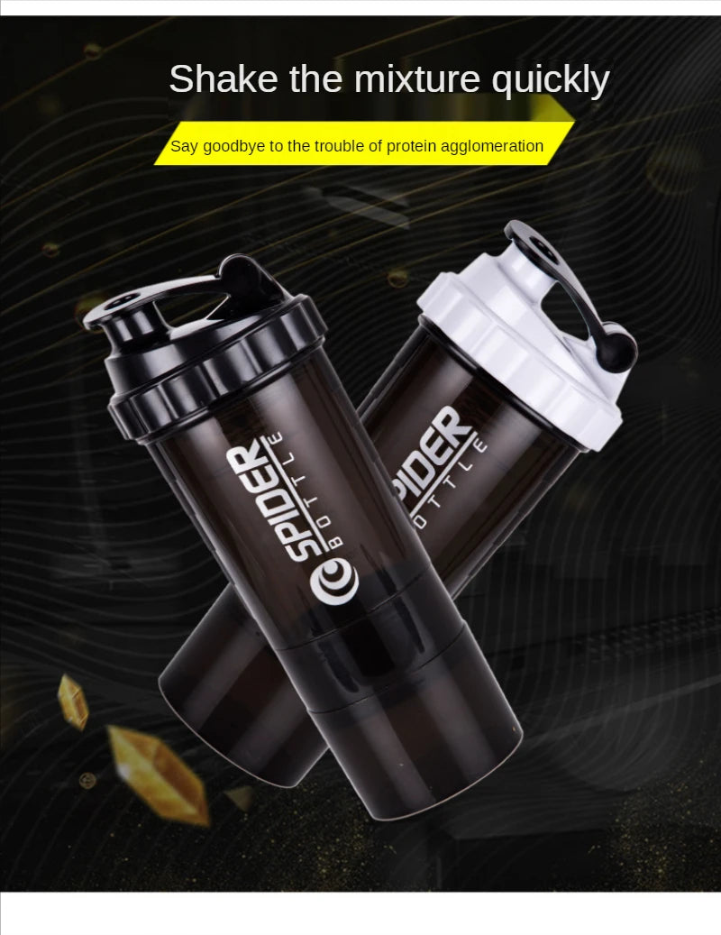 3 Layers Shaker Protein Bottle 550ml Whey Powder Shaker Cup Cute Water Bottle Sports Fitness Shakel Bottles Vaso Shaker Gym