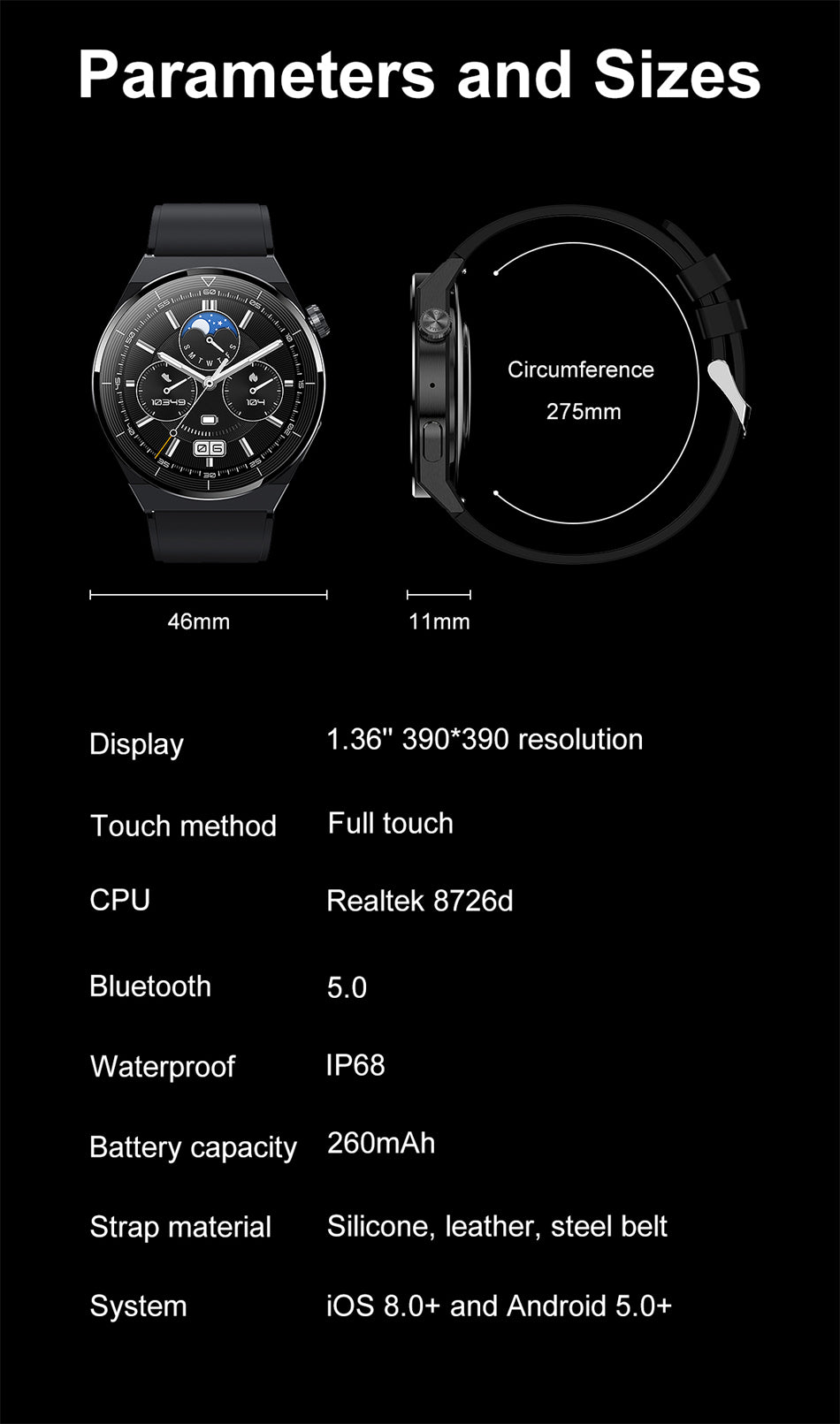 Waterproof NFC Fitness Smart Watch GT3 Pro For Huawei & Xiaomi HD Screen Bluetooth IP68