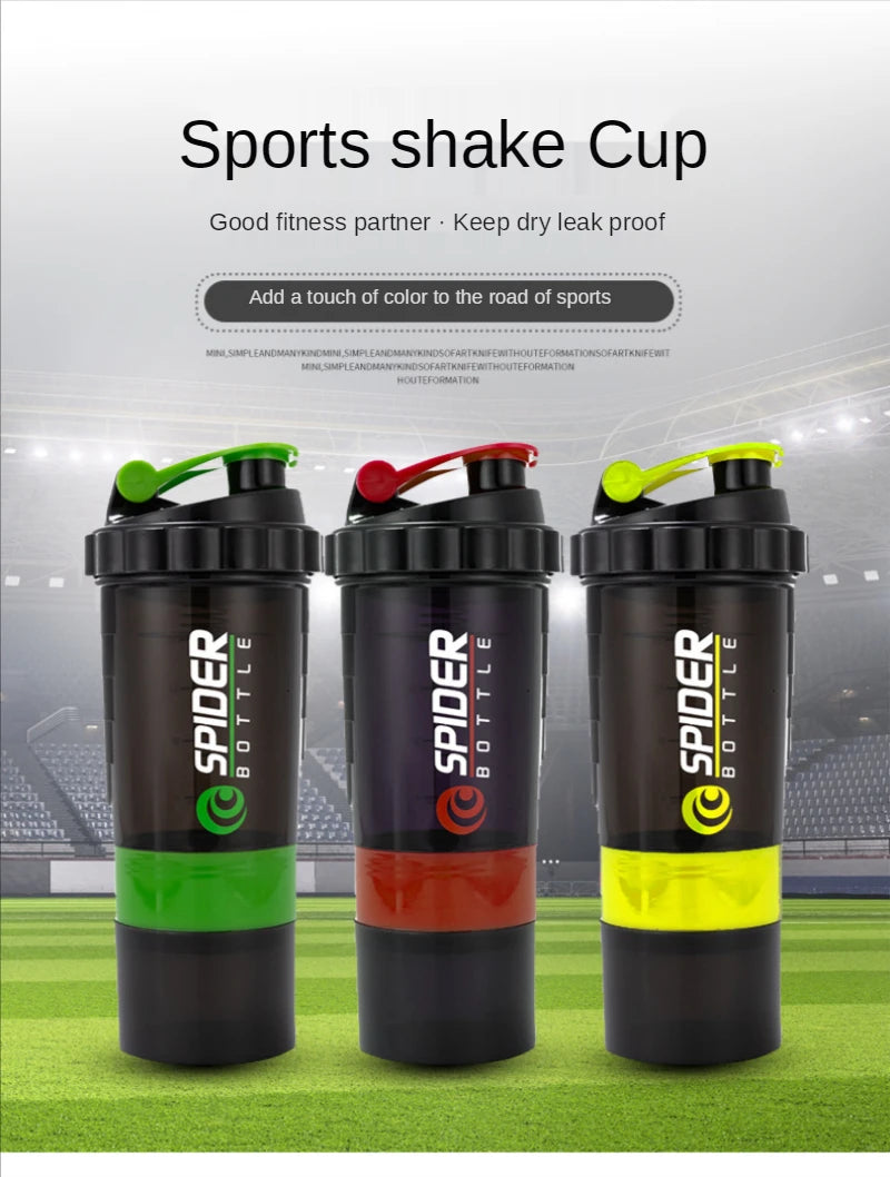 3 Layers Shaker Protein Bottle 550ml Whey Powder Shaker Cup Cute Water Bottle Sports Fitness Shakel Bottles Vaso Shaker Gym