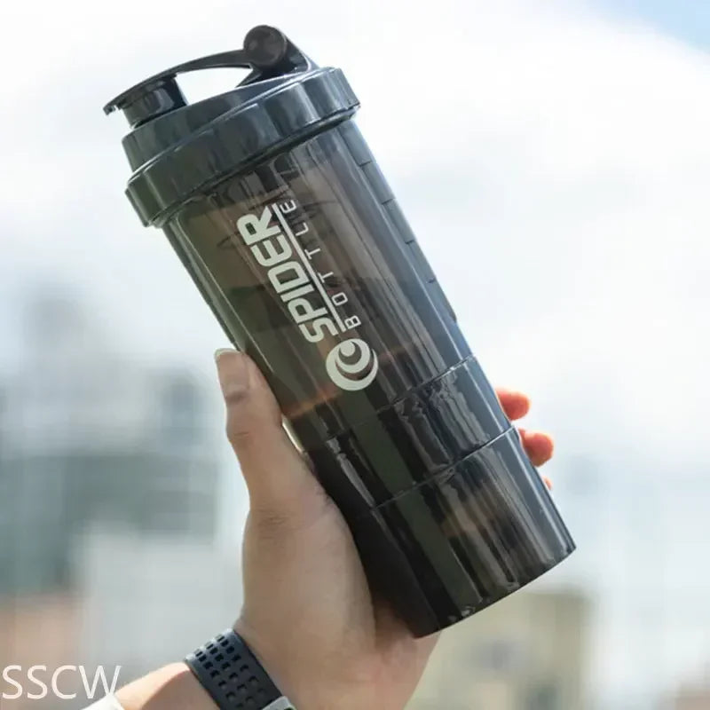 3 Layers Shaker Protein Bottle 550ml Whey Powder Shaker Cup Cute Water Bottle Sports Fitness Shakel Bottles Vaso Shaker Gym