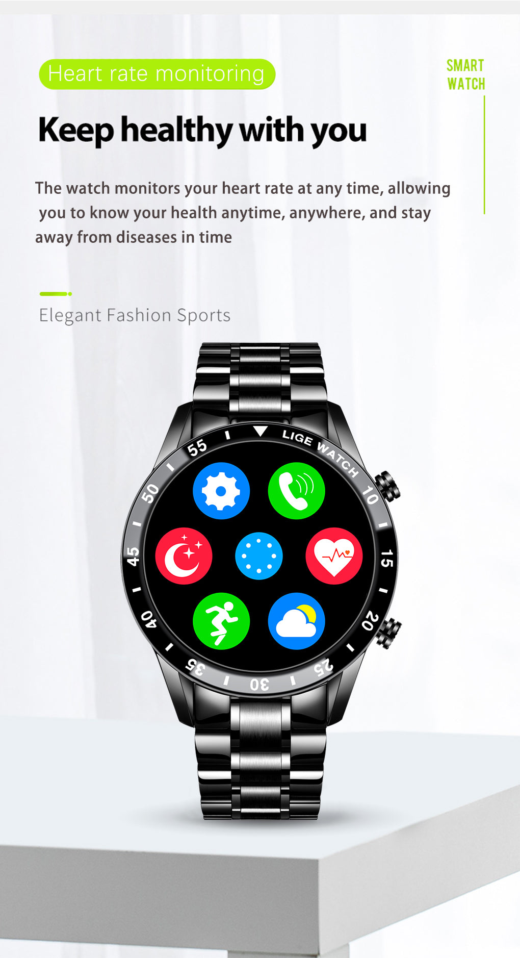 LIGE 2023 Full Cicle Touch Screen Luxury Waterproof Fitness Smart Watch + Box