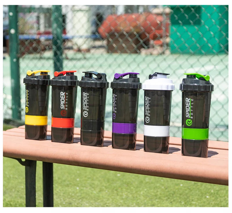 3 Layers Shaker Protein Bottle 550ml Whey Powder Shaker Cup Cute Water Bottle Sports Fitness Shakel Bottles Vaso Shaker Gym