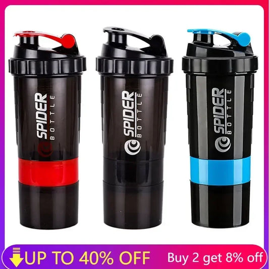 3 Layers Shaker Protein Bottle 550ml Whey Powder Shaker Cup Cute Water Bottle Sports Fitness Shakel Bottles Vaso Shaker Gym